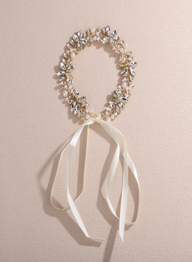 Chargances Wedding Brides Headpiece Rhinestone Pearls Hair Vine Bridal Jewelry Hair Accessories for Women (Gold) - Image 2